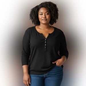 Old Navy Women's Black Long Sleeve Henley